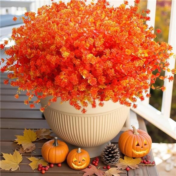 Artificial Fake Mums Fall Flowers Plants for Outdoor Outside Autumn Decor - Picture 2 of 7